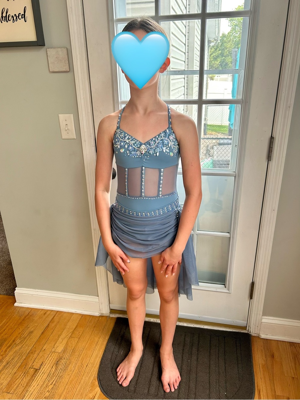 Kelle Light Blue Dance Costume base with Rhinestone Detail- Child Large